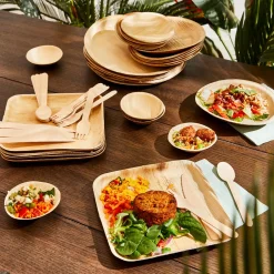 CASA Areca Leaf Platos 6 Unidades Con Cubierto Natural